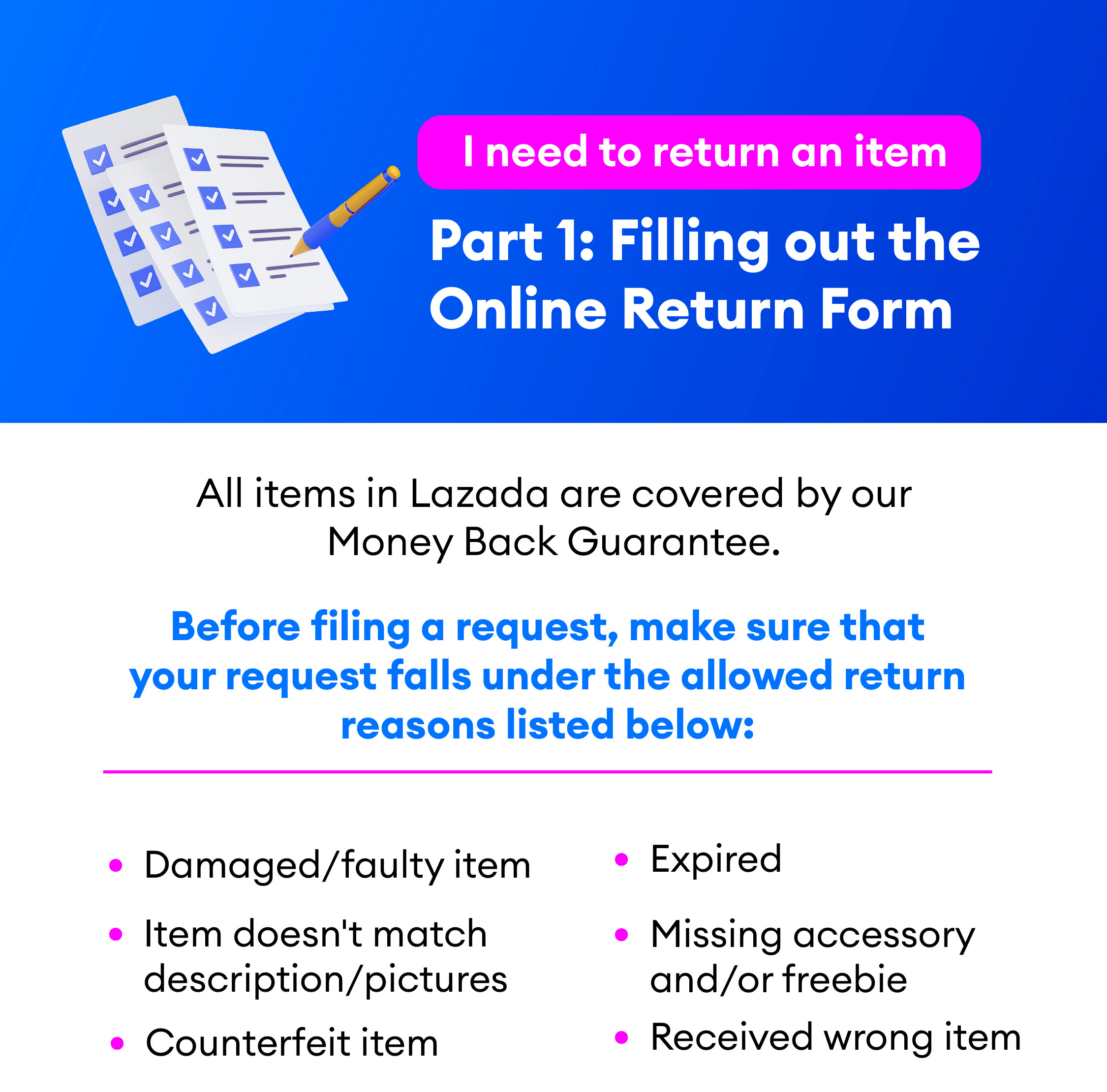 I need to return an item Lazada